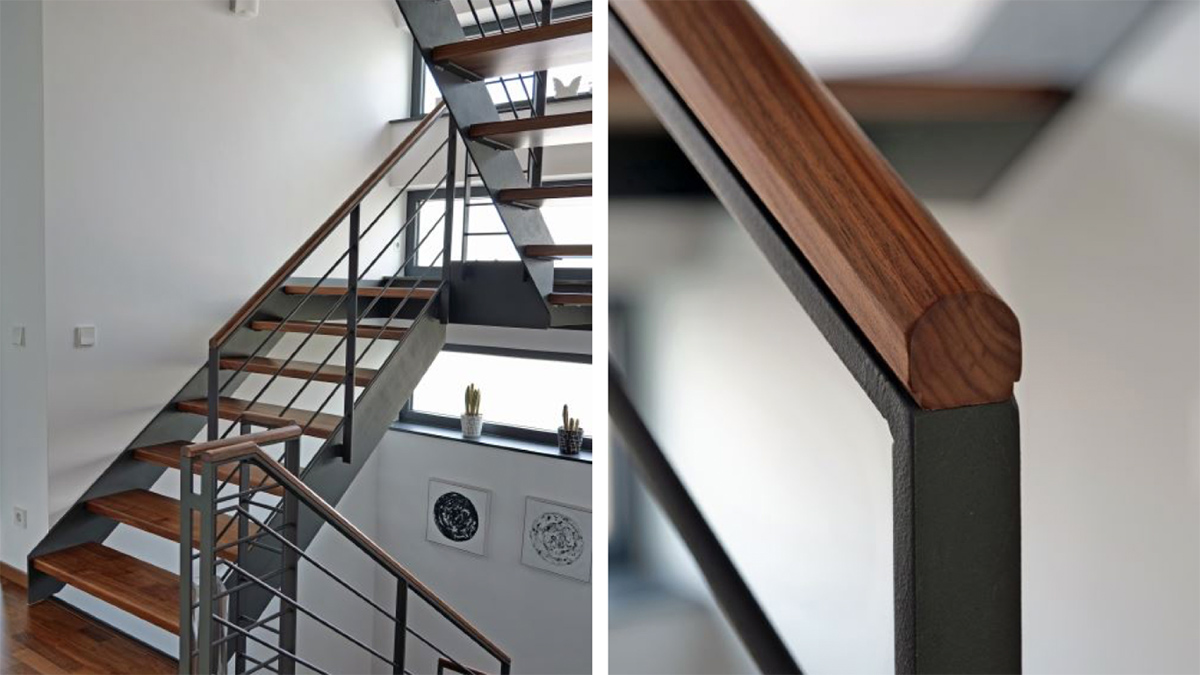 Moderne Holz-Stahl Treppe von B M Vario Treppen
